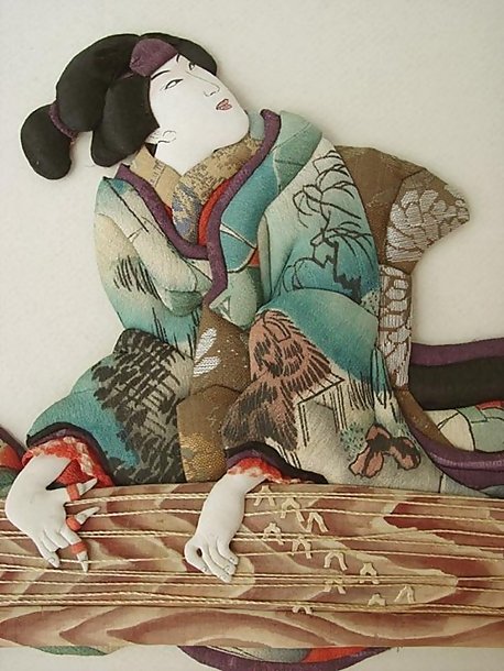 Old Japanese Oshi-e Ningyo Doll Ukiyo-e Kabuki Geisha
