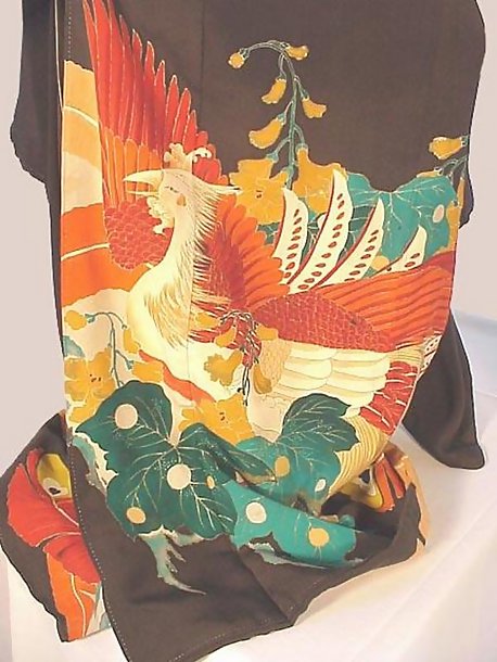 Ho-O Bird in Black Formal Silk Kimono
