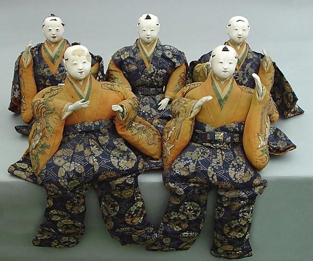Large Japanese Musician Dolls in Samurai's Kamishimo