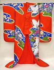 Red Japanese Wedding Gown, Cranes in Pond