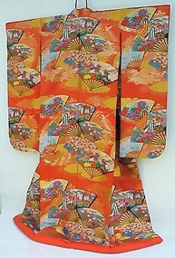 Japanese Wedding Kimono Gown,  Fans with Flowers