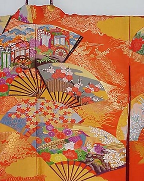 Japanese Wedding Kimono Gown,  Fans with Flowers