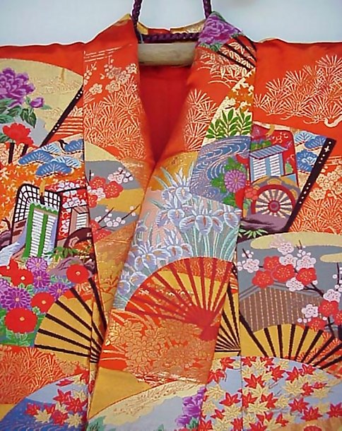 Japanese Wedding Kimono Gown,  Fans with Flowers