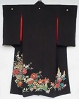 Yuzen Flowers in Black Antique Kimono