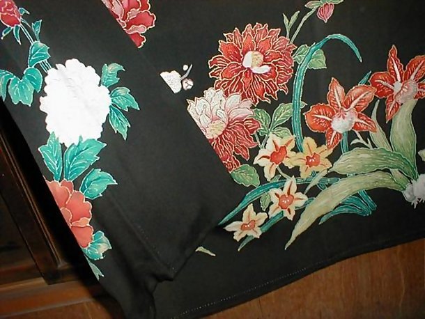 Yuzen Flowers in Black Antique Kimono