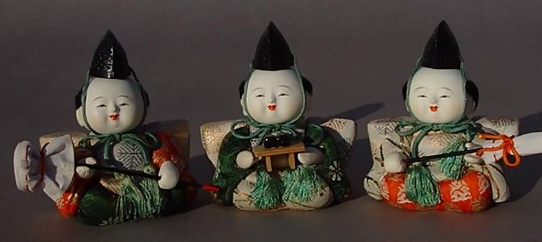 Cute Japanese Kimekomi Hina Doll, Three Servants Dolls