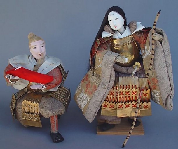 Antique Japanese Lady Warrior Doll, Large Ningyo Set