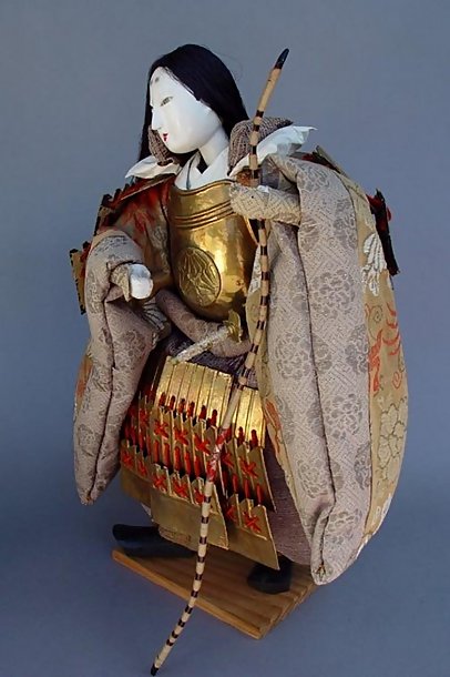 Antique Japanese Lady Warrior Doll, Large Ningyo Set