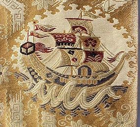 Old Silk Obi with Ships and Hoo-birds