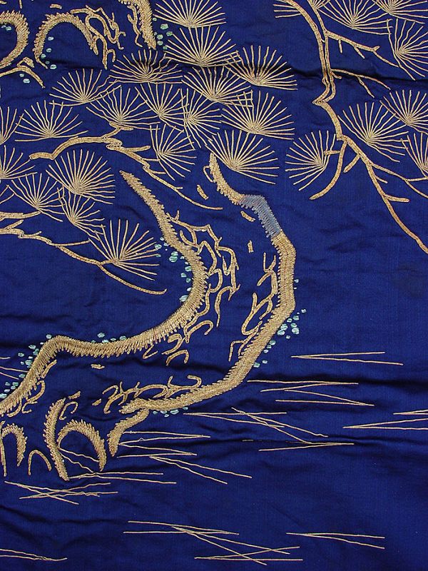 Antique Japanese Fukusa Gift Cover Sacred Pine Tree in Gold Embroidery