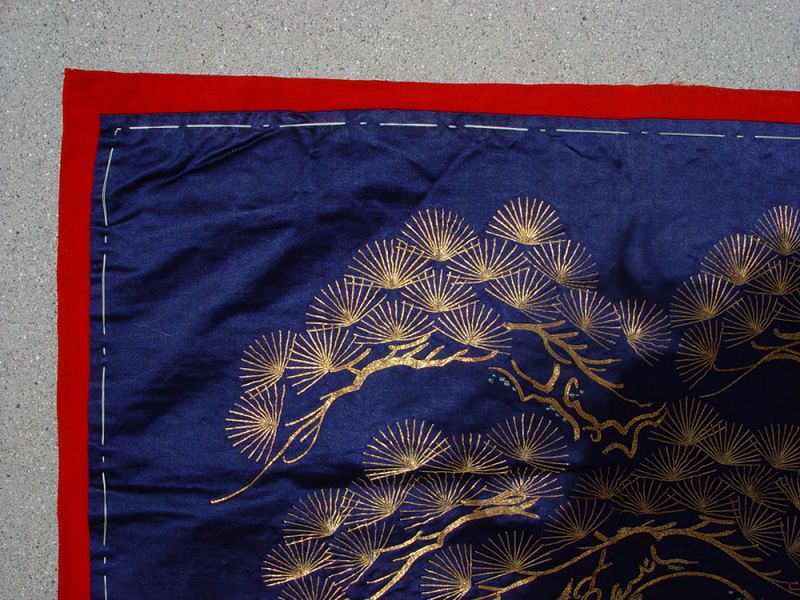 Antique Japanese Fukusa Gift Cover Sacred Pine Tree in Gold Embroidery