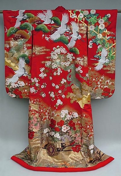 Red Japanese Wedding Kimono Gown, amazing embroidery