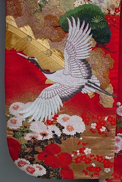 Red Japanese Wedding Kimono Gown, amazing embroidery