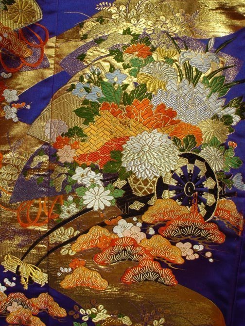 Dark Blue Japanese Wedding Gown, Flower Cart, Nishijin