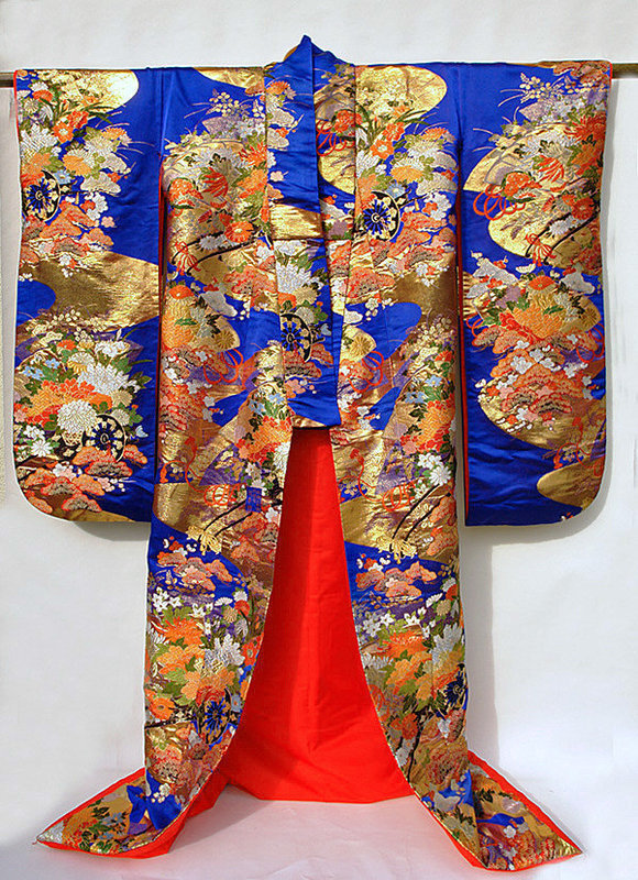 Dark Blue Japanese Wedding Gown, Flower Cart, Nishijin