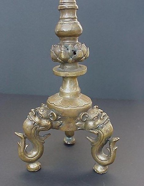 Old Bronze Candlesticks with Lion Heads