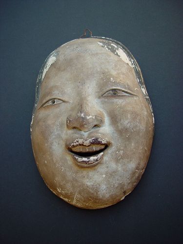 Antique Japanese Okame Noh Mask made out of Shikkui