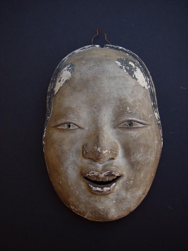 Antique Japanese Okame Noh Mask made out of Shikkui