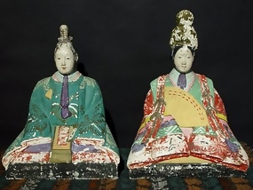 Antique Japanese Clay Doll, Emperor and Empress Dolls