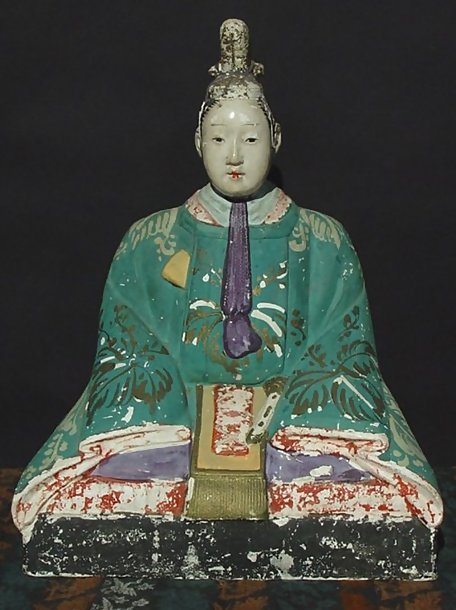 Antique Japanese Clay Doll, Emperor and Empress Dolls