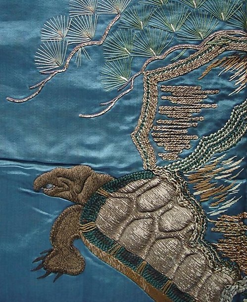 Antique Japanese Fukusa Gift Cover, Mt Horai on Turtle