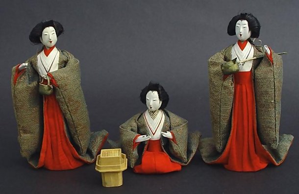 Unique Japanese Folk Hina Dolls,  Ladies-in-Waiting