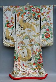 Japanese Wedding Gown, Flowers Cranes Cart Embroidery