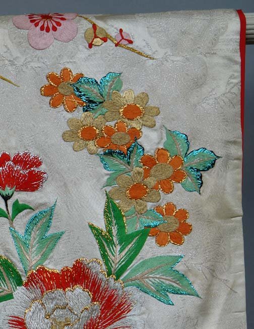 Japanese Wedding Gown, Flowers Cranes Cart Embroidery