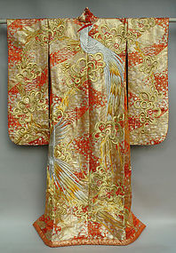 Japanese Wedding Gown, Red and Gold  with Silver Bird