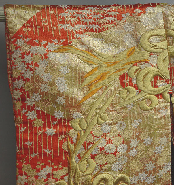 Japanese Wedding Gown, Red and Gold  with Silver Bird