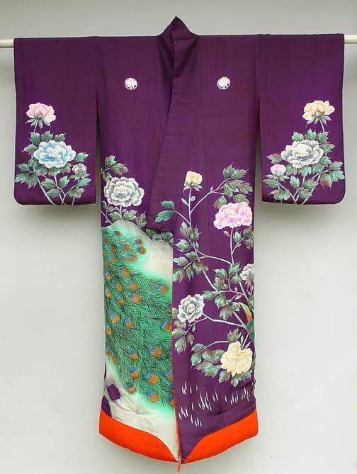 Antique Purple Uchikake Wedding Gown, Peacock &amp; Peonies