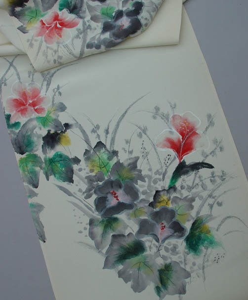 Beautiful Hand Dyed Flowers on Silk Kimono Roll