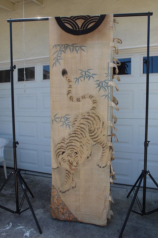 Old Japanese Nobori Banner, Tiger in Bamboo Grove