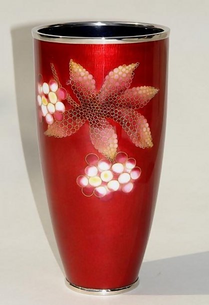Japanese Cloisonne Red Beaker Vase by Ando