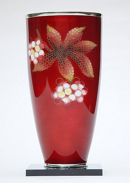 Japanese Cloisonne Red Beaker Vase by Ando