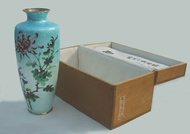Japanese Ginbari Cloisonne Vase with Chrysanthemums