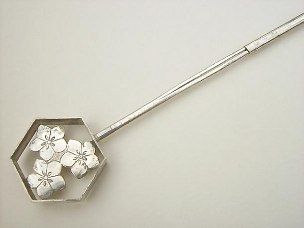 Antique Silver Kanzashi, Large Geisha Hairpin