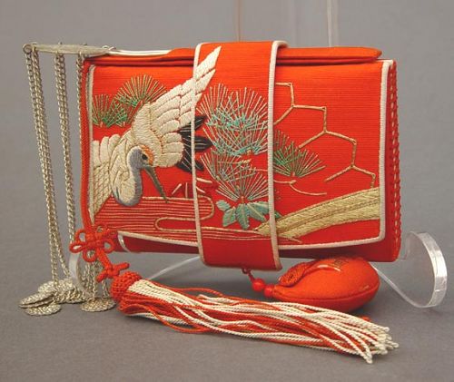 Beautiful Red Antique Japanese Tissue Holder, Kanzashi