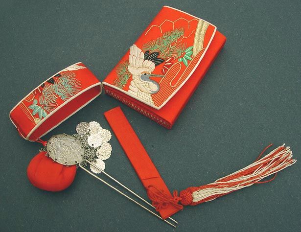 Beautiful Red Antique Japanese Tissue Holder, Kanzashi