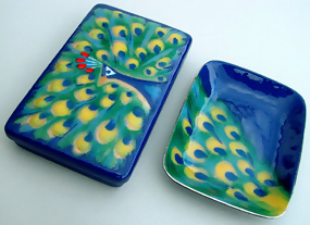 Ando Japanese Cloisonne Box and Tray with Peacock