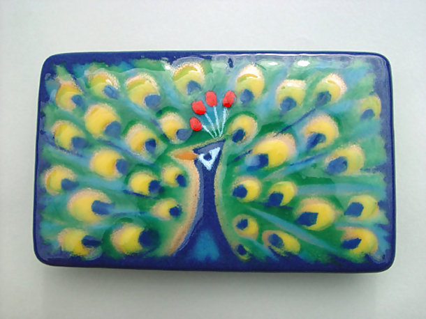 Ando Japanese Cloisonne Box and Tray with Peacock