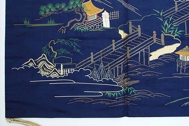 Antique Japanese Fukusa with The Eight Views of Omi