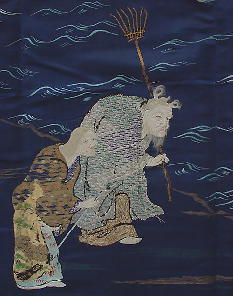 Old Japanese Fukusa, Embroidered Art, Tosa Mitsutoki