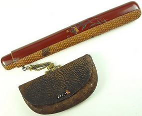 Antique Japanese Tobacco Pouch Agiro Lacquer Pipe Case
