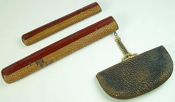 Antique Japanese Tobacco Pouch Agiro Lacquer Pipe Case