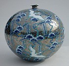 Beautiful Japanese Arita Vase, Flying Herons