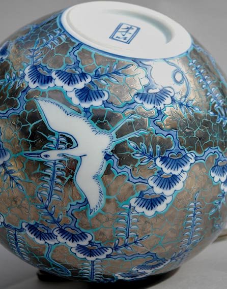 Beautiful Japanese Arita Vase, Flying Herons