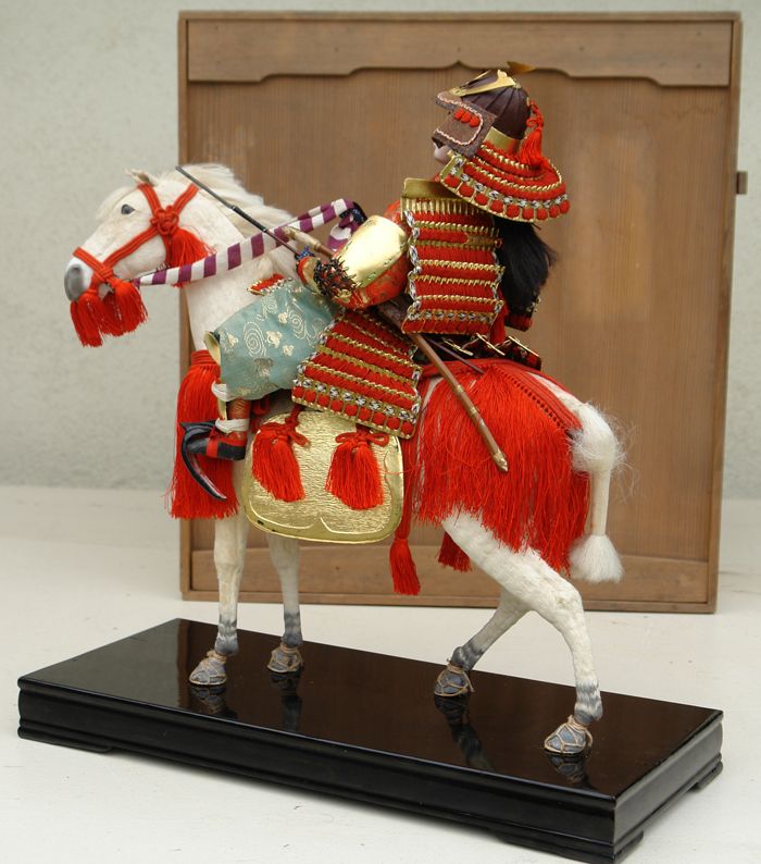 Large Antique Japanese Doll, Samurai on White Horse