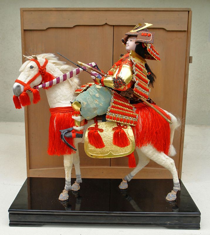 Large Antique Japanese Doll, Samurai on White Horse