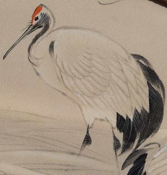 Japanese Fukusa - Cranes, Pine Tree in Sumie Black Ink